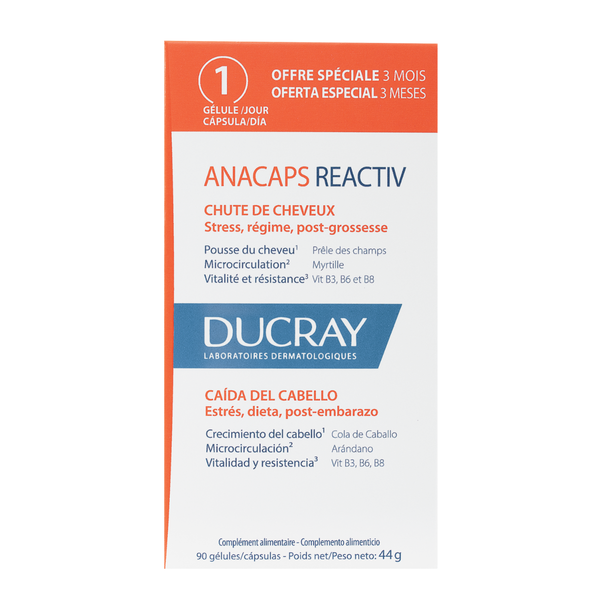 Ducray Anacaps Reactiv Cure 3 Mois Gélules B/90