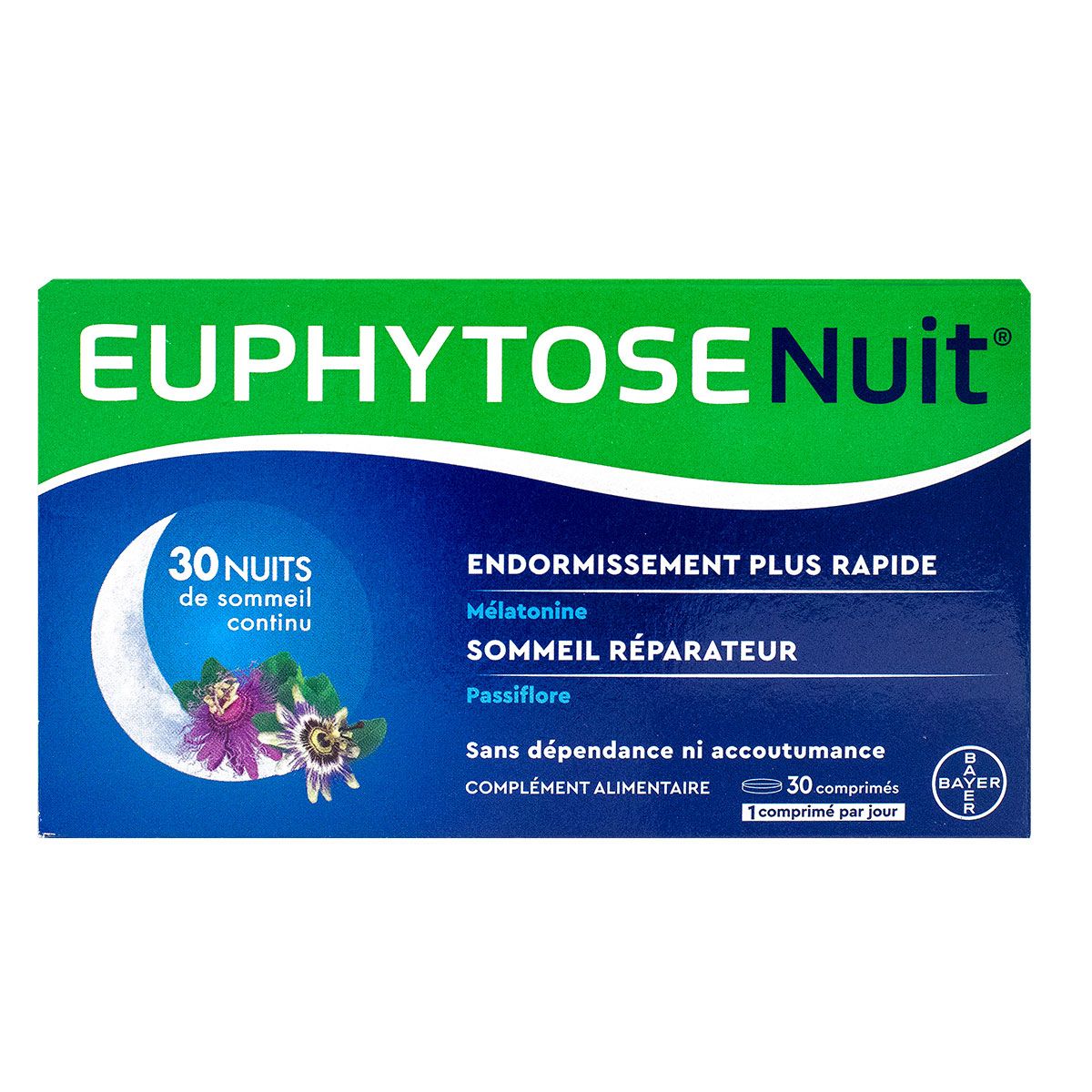 Euphytose Nuit Mélatonine et Passiflore – 30 comprimés – photo produit