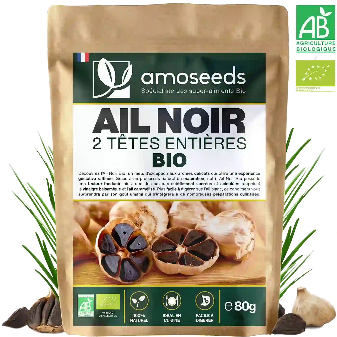Amoseeds Ail Noir Bio 2 Têtes Entières