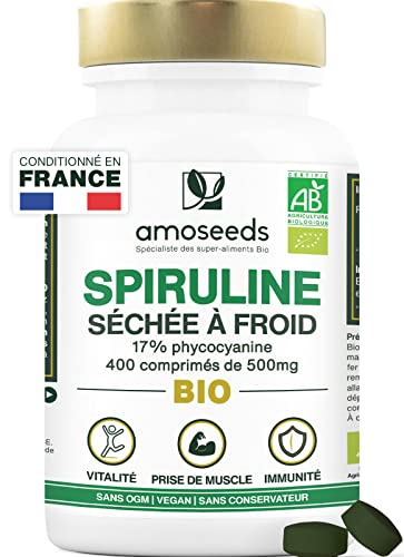 Amoseeds Spiruline Bio Séchée à Froid 400 Comprimés