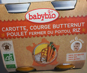 BabyBio Carotte, Butternut, Poulet & Riz Bio dès 6 Mois 2x200g