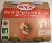 BabyBio Pomme de Terre, Petits Pois & Jambon de France Bio 2x200g