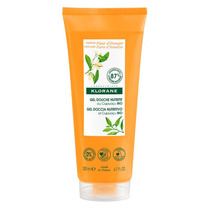 Klorane Gel Douche Nutritif au Cupuaçu Bio Fleur d'Oranger Miel Orange 200ml