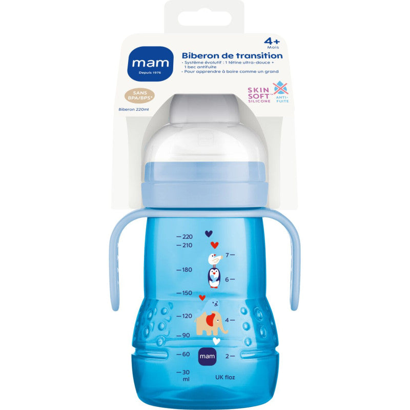MAM Biberon Transition Garçon Bleu 220ml
