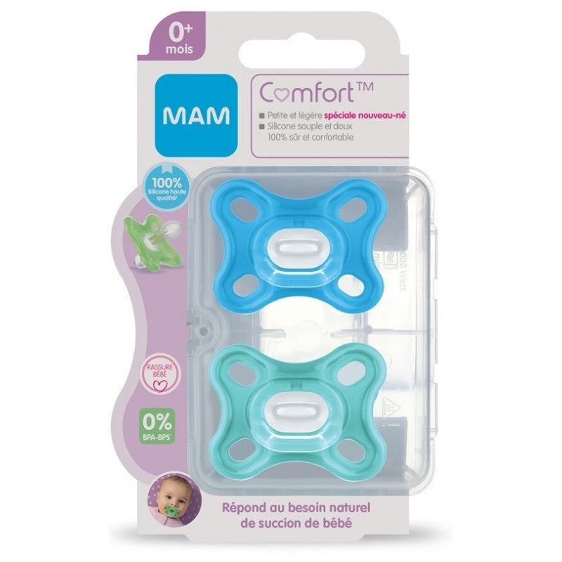 MAM Comfort Sucette Silicone 0 Mois Bleu x2