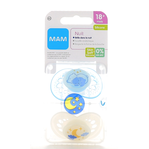 MAM Origin Sucette Nuit Silicone 18 Mois x2