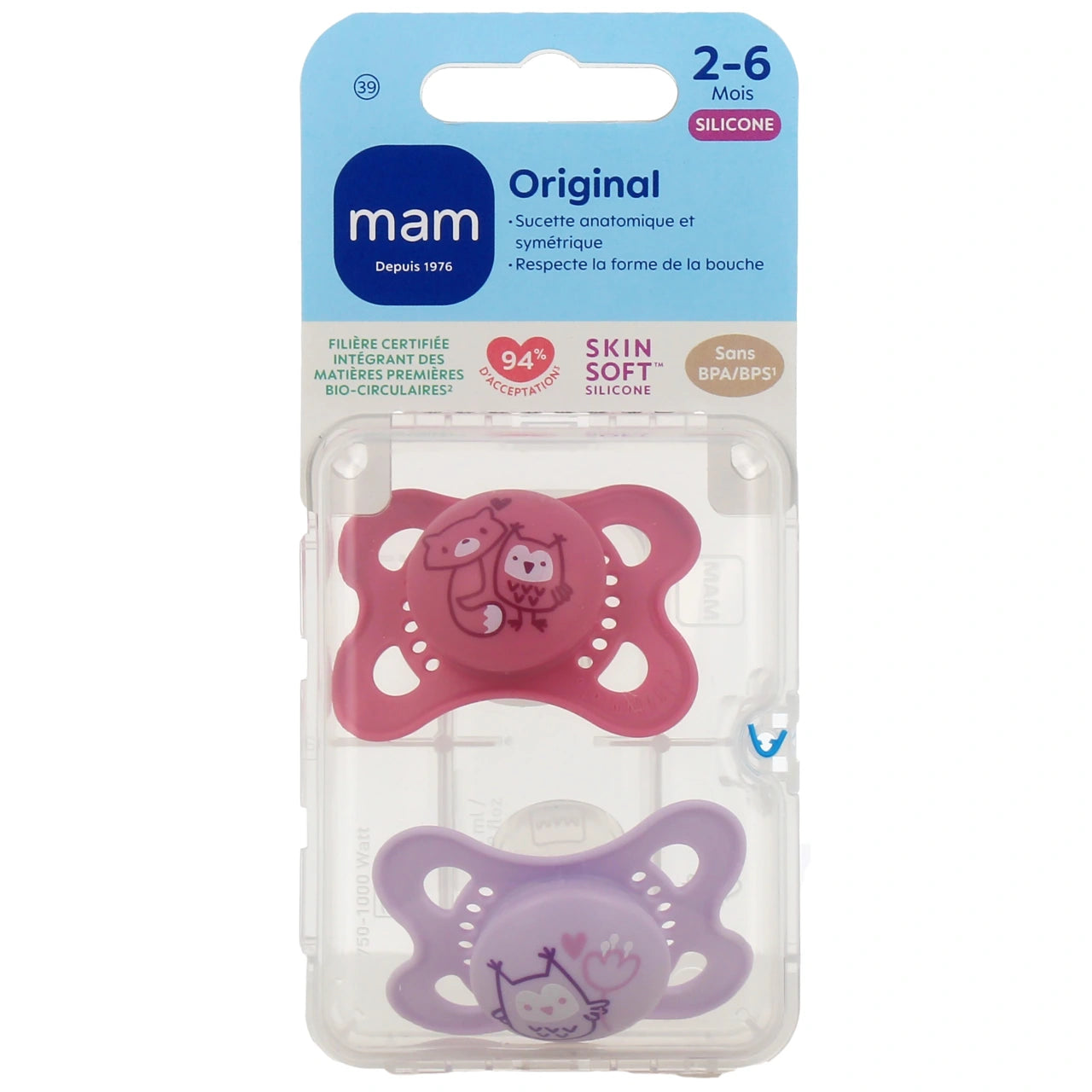 MAM Origin Sucette Silicone 2-6 Mois Naturel x2