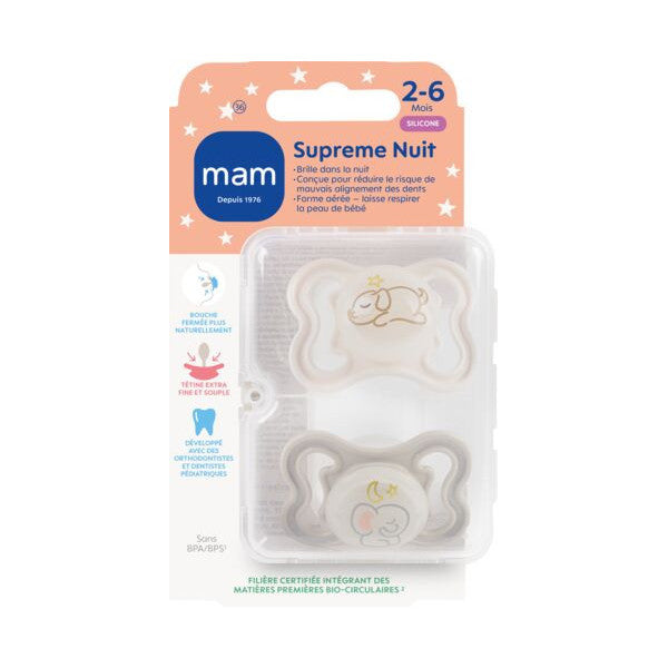 MAM Supreme Sucette Nuit Silicone 2-6 Mois x2