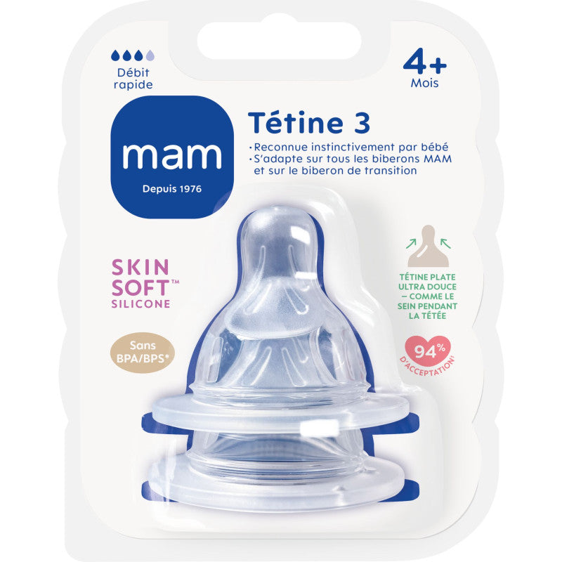 MAM Tétine Silicone Débit 3 Rapide 4 Mois x2
