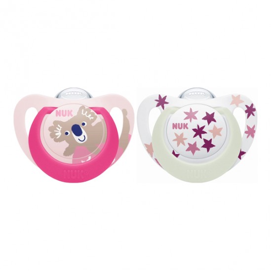 NUK Starlight Sucette Silicone 6-18 mois Fille (lot de 2)