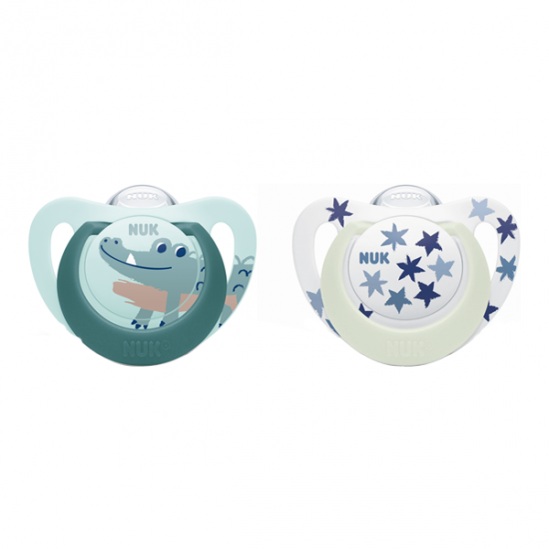 NUK Starlight Sucette Silicone 6-18 mois Garçon (lot de 2)