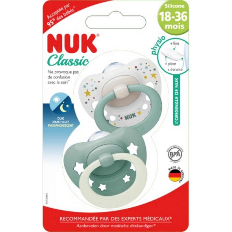 NUK Sucette Classique 18/36M Jour et Nuit